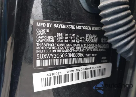 2016 BMW X3 xDrive28D from USA, damaged, VIN 5UXWY3C50G0N88860